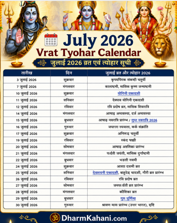 July 2026 Vrat Tyohar List in Hindi
